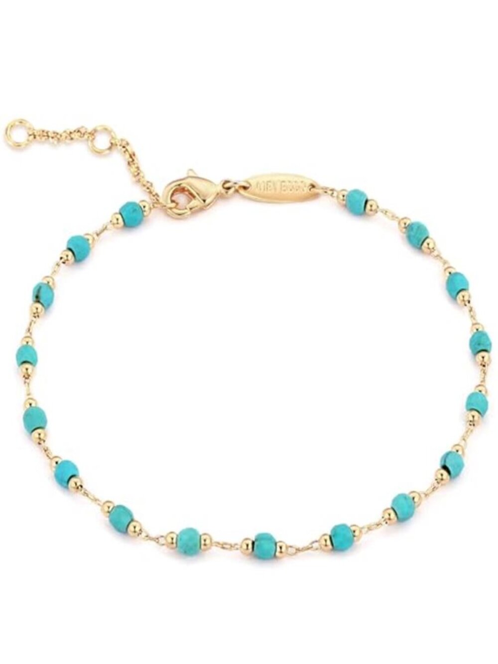 Gold Bead Bracelet Turquoise Beaded Chain Adjustable Dainty Layering Jewelry
